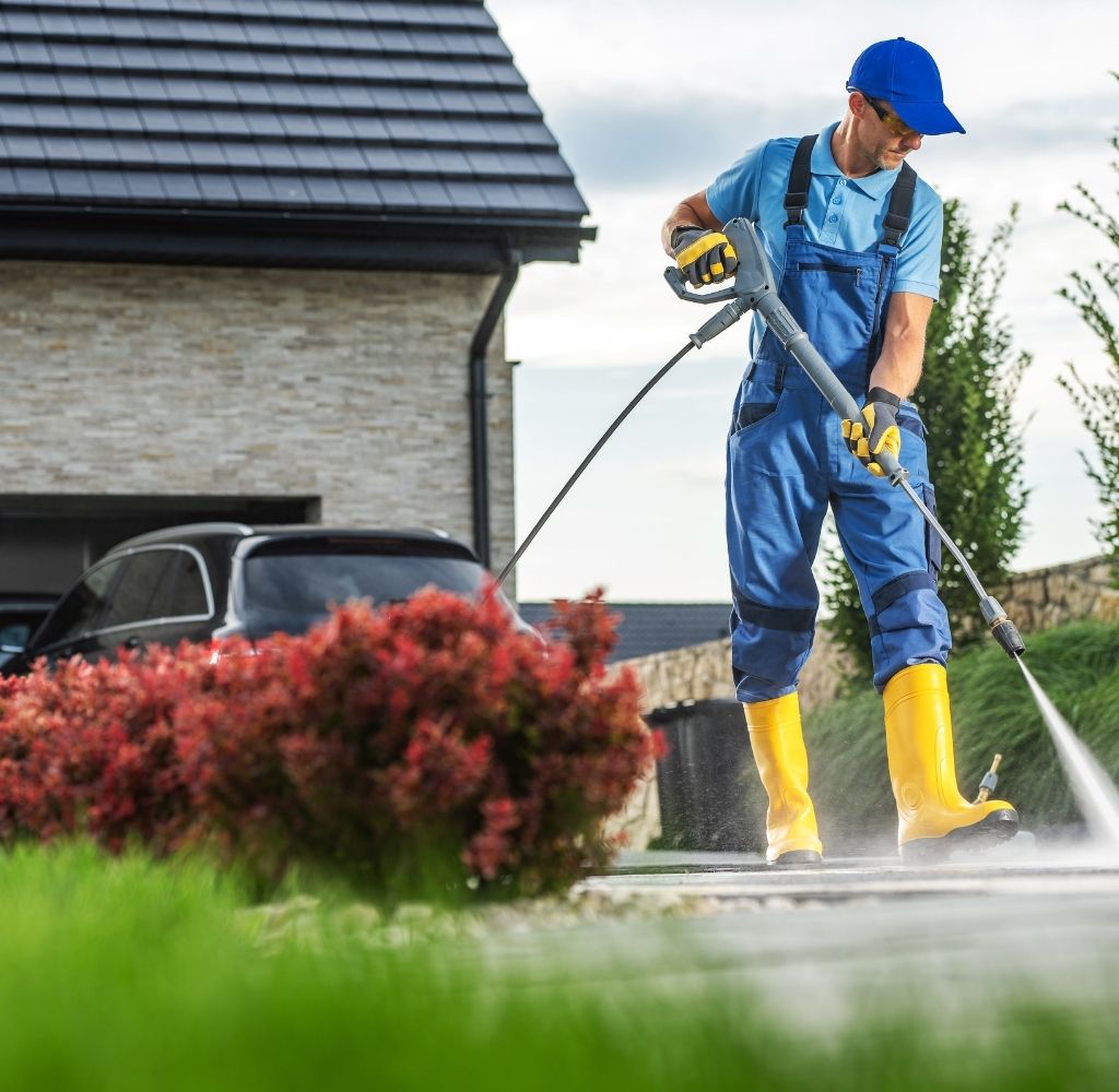 driveway being pressure washed