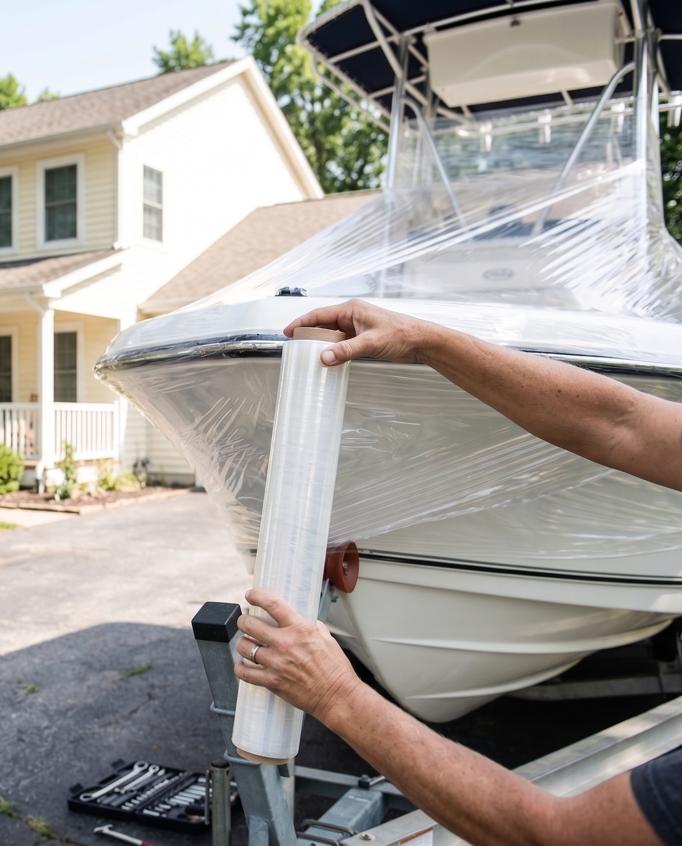 Shrink Wrapping in Roslyn, NY 3 Boat being Shrink Wrapped